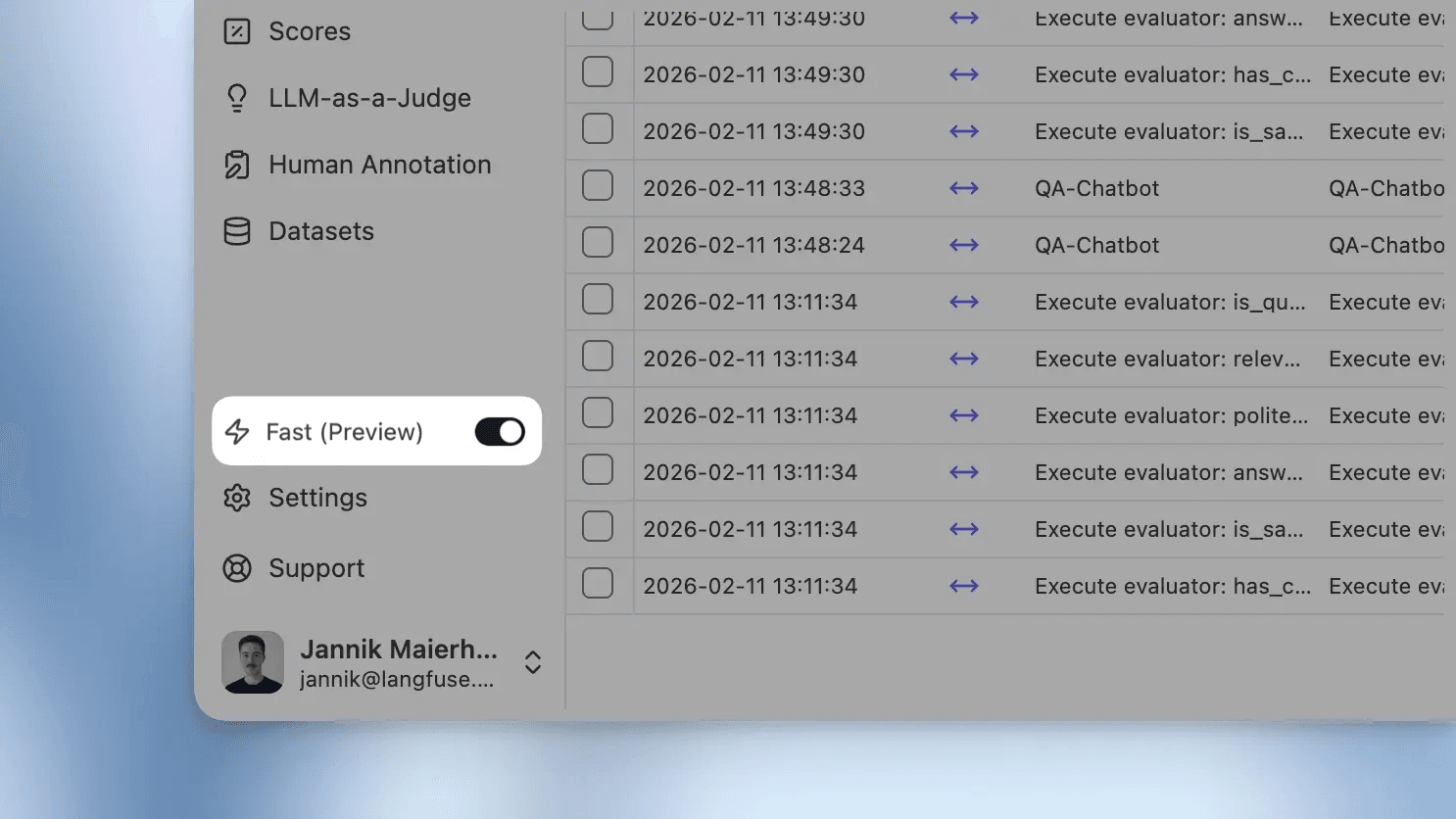 Beta toggle in Langfuse
UI
