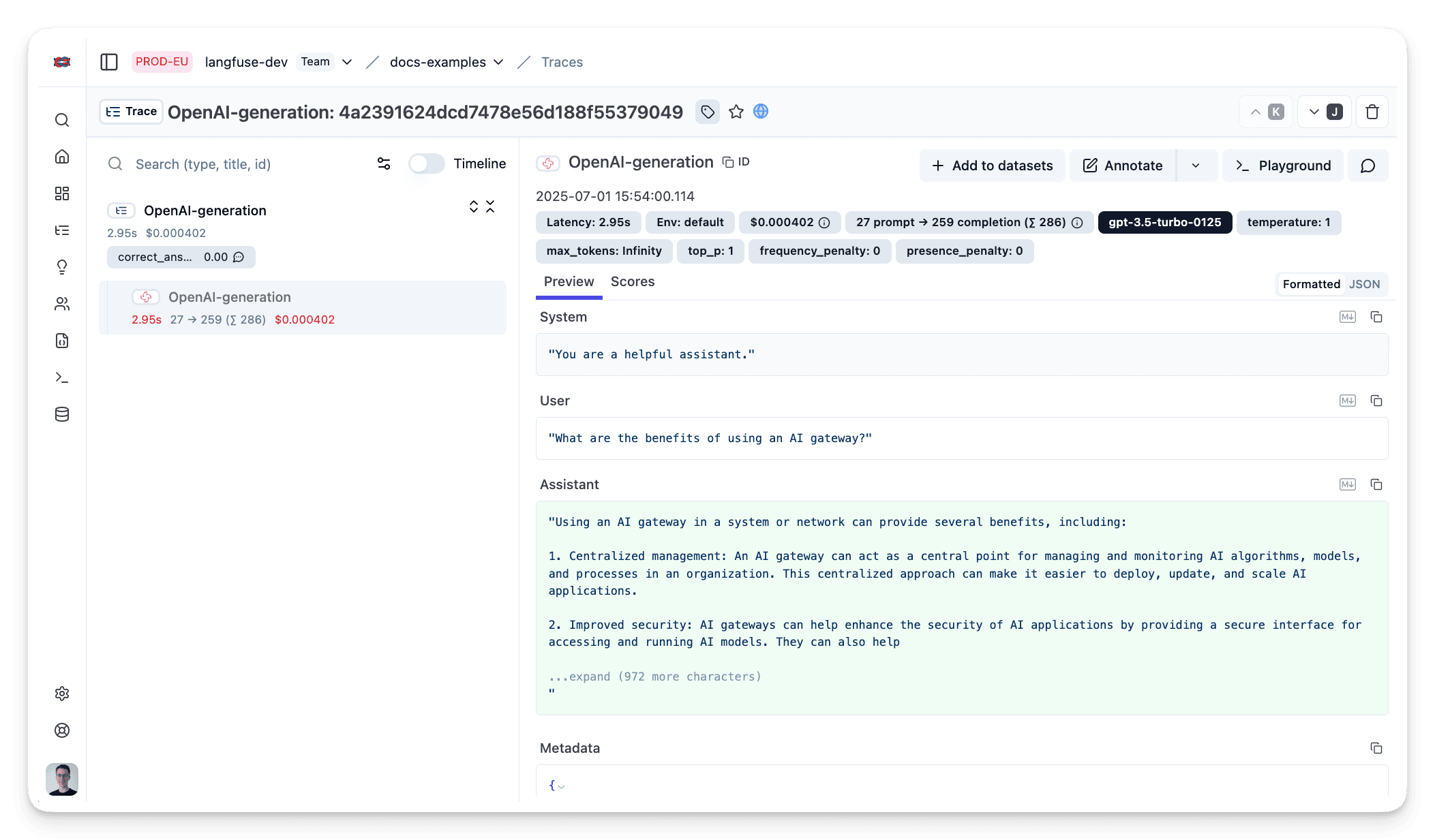 Langfuse Trace Example